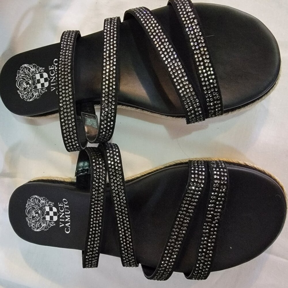 VINCE CAMUTO - Black Genuine Leather Strappy Espradille Sandals